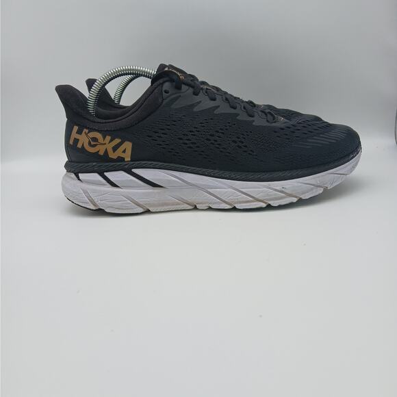 Hoka One One Women's Clifton 7 Gold Athletic Running Sneakers Shoes Black 10.5 - Picture 3 of 11